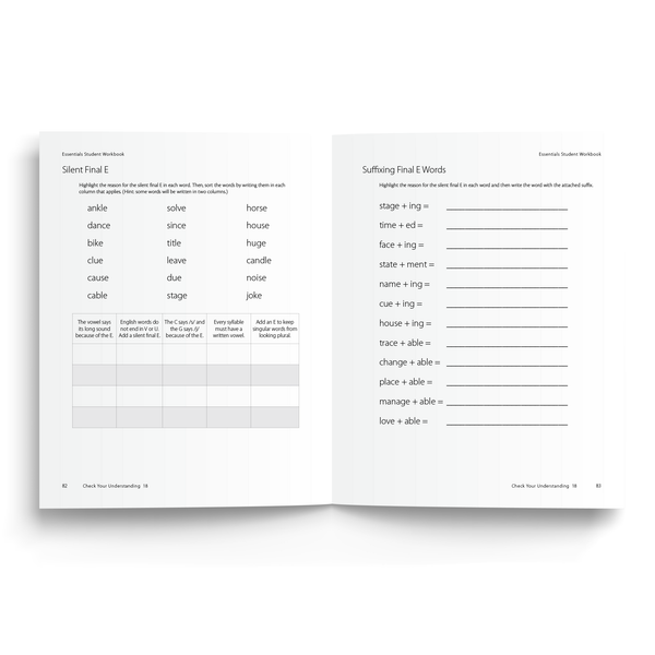 Sample of Student Workbook for Essentials Units 16-22 - Silent Final E 