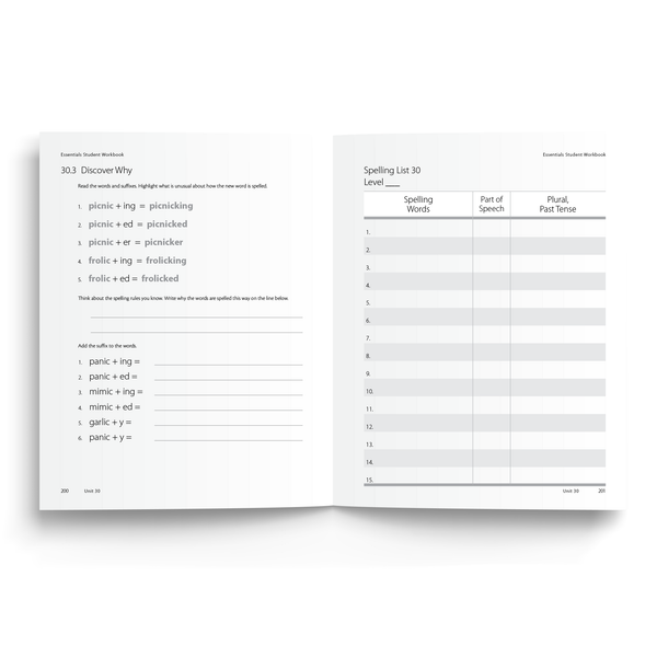 Sample of Student Workbook for Essentials Units 23-30 - Spelling List
