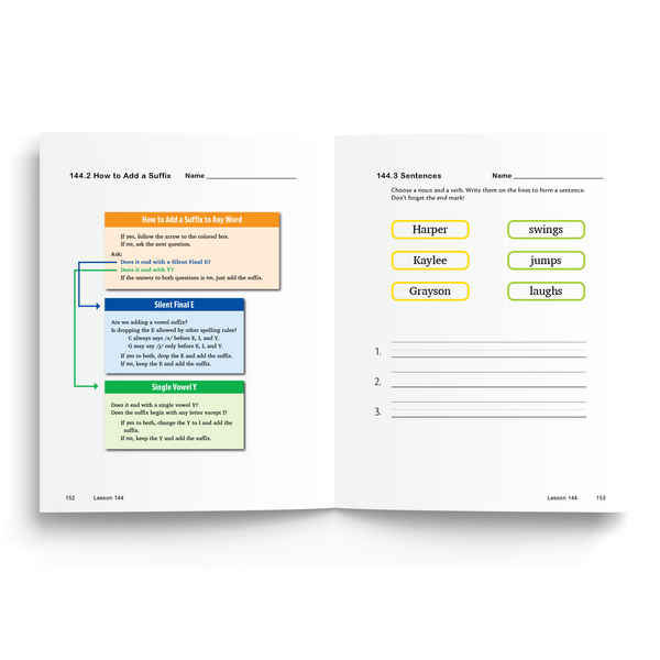 Sample of Student Workbook for Foundations D - Suffixing and Sentence Practice