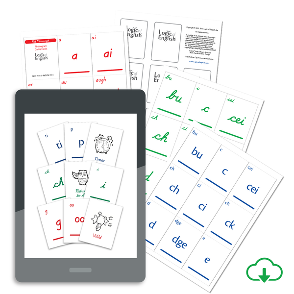 Phonogram Game Cards available in Manuscript, Cursive, and Bookface handwriting styles - PDF Download