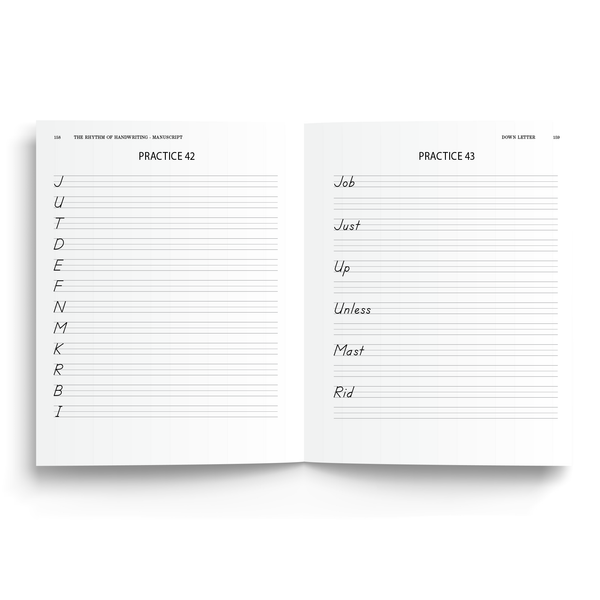 Sample of Rhythm of Handwriting Manuscript Student Book - down letters practice