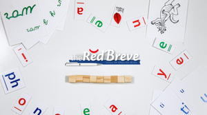 Phonogram letters, blocks and cards spread out on the table.