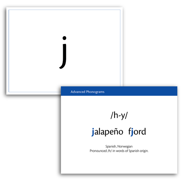 Sample of Advanced Phonogram Flash Cards - the advanced sounds of J