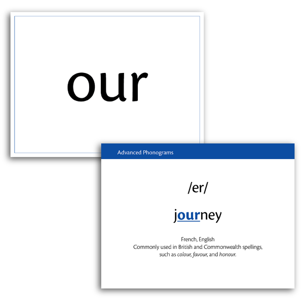 Sample of Advanced Phonogram Flash Cards - the advanced sound of OUR