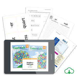 Essentials 1-7 After Foundations Set: Teacher's Guide, Student Workbook, & Morpheme Flashcards for Essentials Units 1-7 plus Advanced Phonogram Flash Cards, Grammar Rule Flash Cards, the New Essentials Grammar Rule Quick Reference, Spelling Journal, and a Spelling Analysis Quick Reference - PDF Download