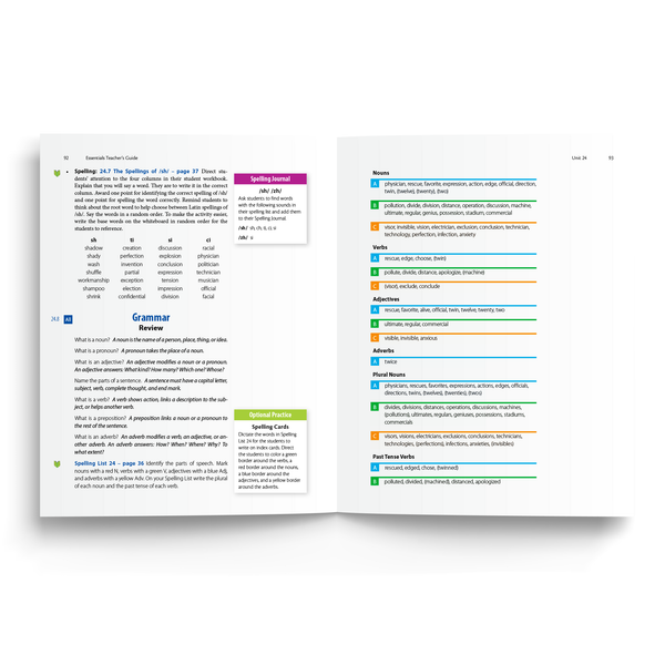 Sample of Teacher's Guide for Essentials Units 23-30 - Differentiated Grammar Review