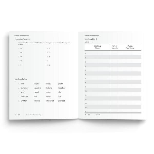 Sample of Student Workbook for Essentials Units 8-15 - Spelling List