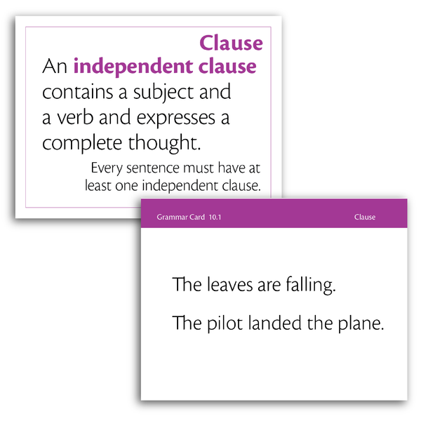 Sample of Grammar Flash Cards - Clause definition and examples
