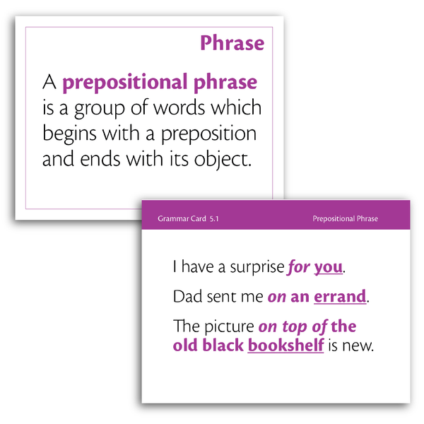 Sample of Grammar Flash Cards - Rule 5.1 Prepositional Phrase