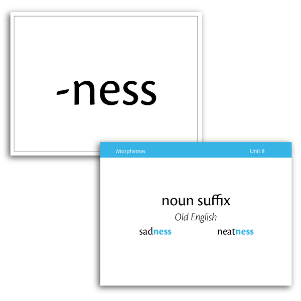Sample of Level A Morpheme Flash Cards for Essentials Units 8-15  - the suffix -ness