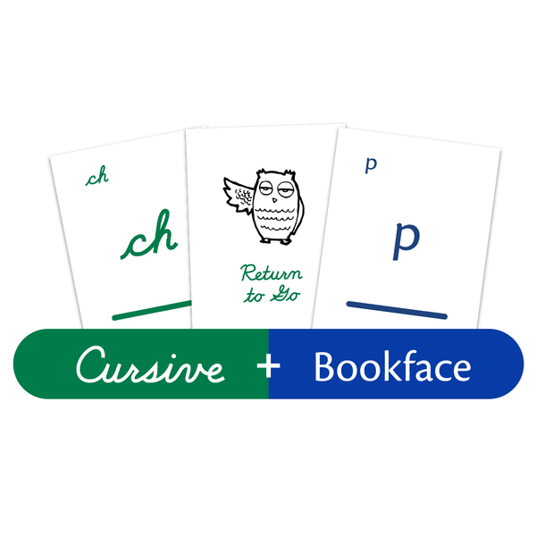 Samples of Cursive and Bookface Phonogram Game Cards