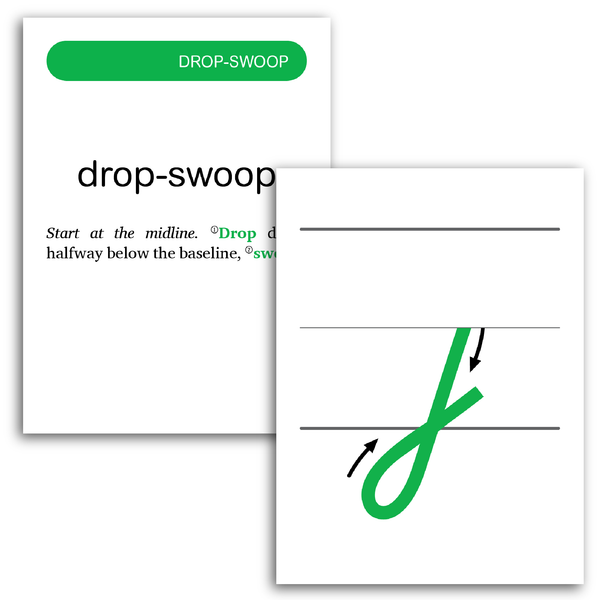 Sample of Rhythm of Handwriting Cursive Tactile Cards - drop-swoop stroke