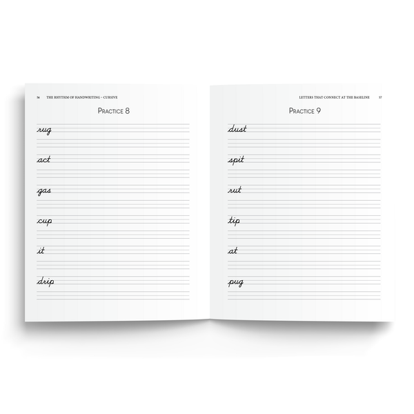 Sample of Rhythm of Handwriting Cursive Student Book - letters that connect at the baseline practice